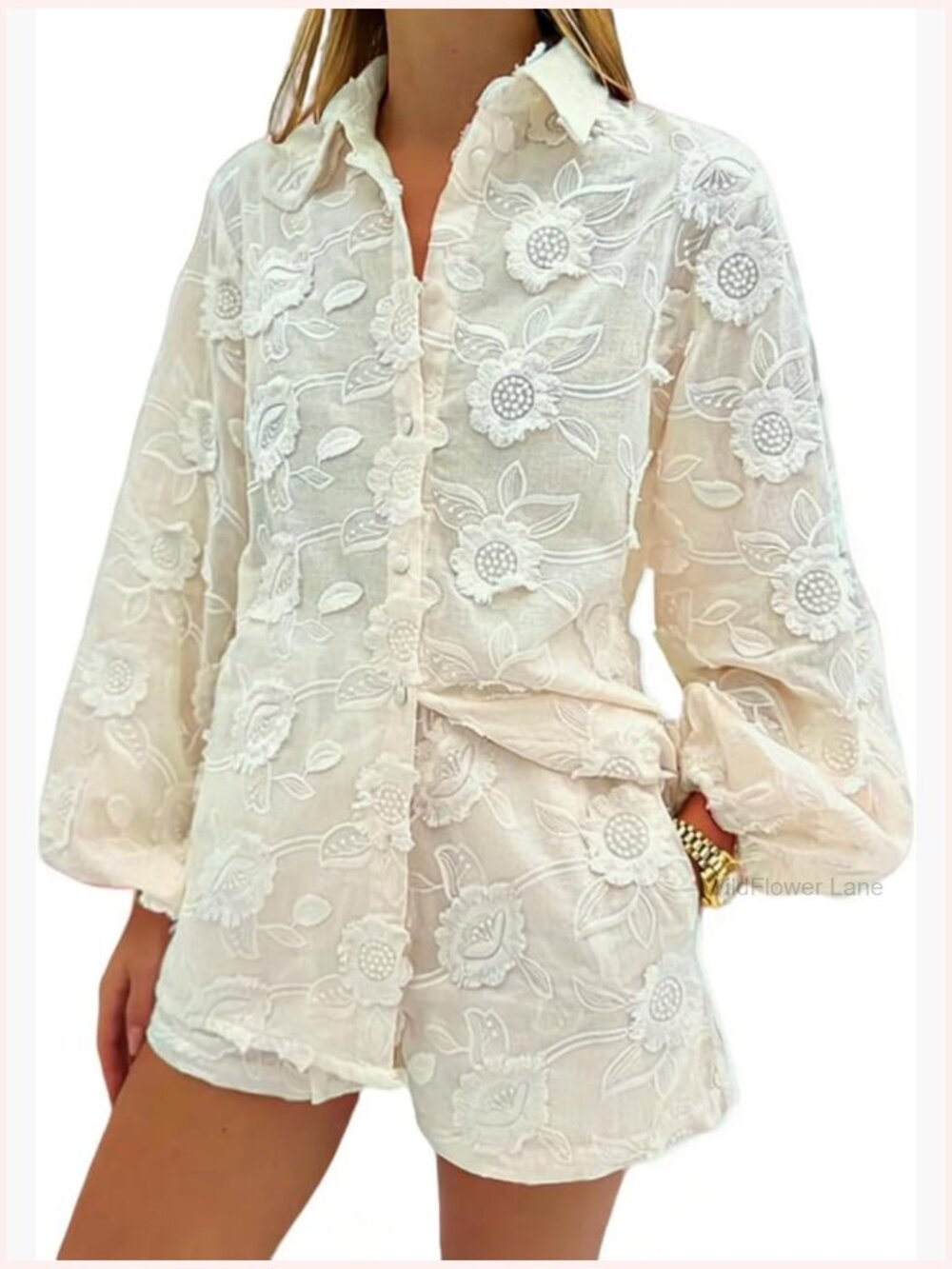 Two Piece Sets Lace Blouse and Shorts with Tied Summer Outfit